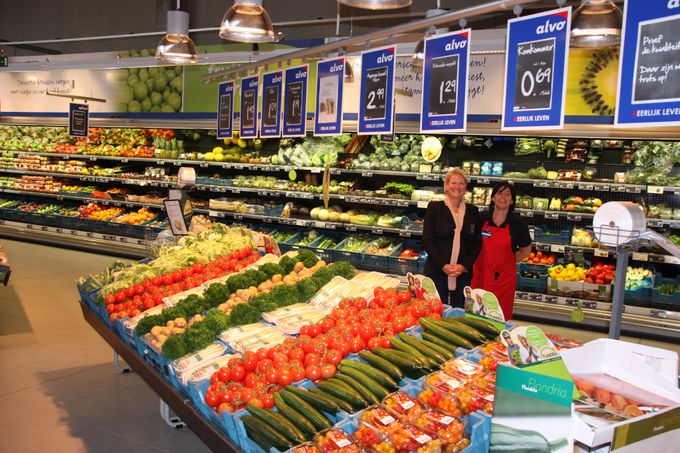 Mooie groenten afdeling in supermarkt Alvo in Kortessem winnaar van de wedstrijd 